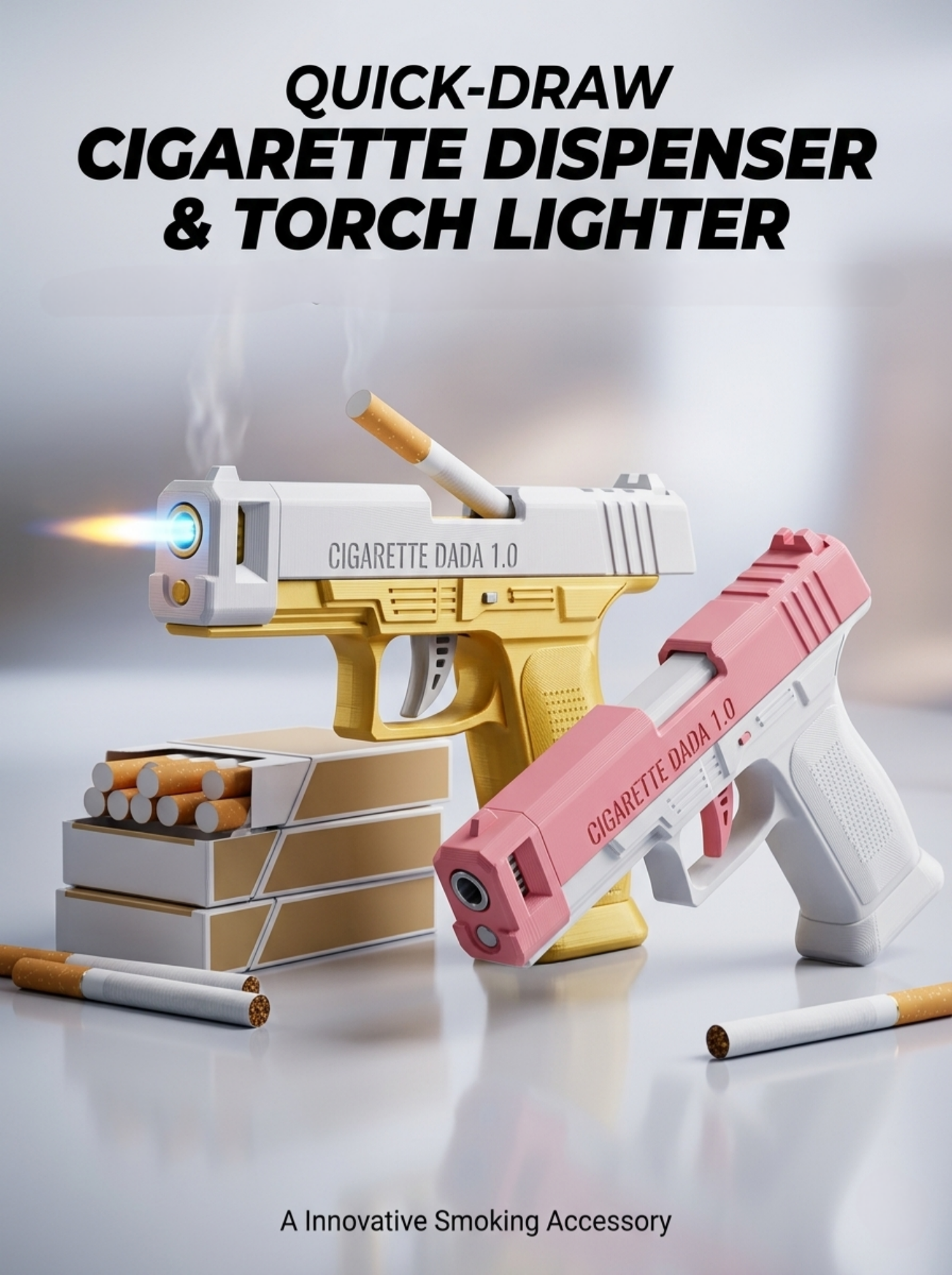 Quick-Draw Cigarette Dispenser & Torch Lighter-مسدس حافظة وولاعة سجاير